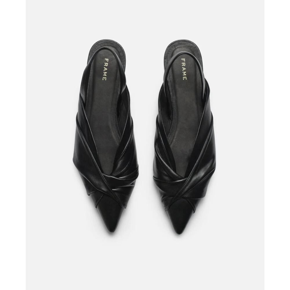 Frame Camille Slingback Leather Flat 38 Black Pointed‎ Toe Luxury Office Preppy